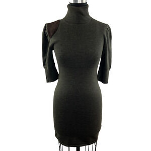 RUGBY Ralph Lauren Green Sweater Dress Suede Merino Wool Turtle Neck Sz Small S